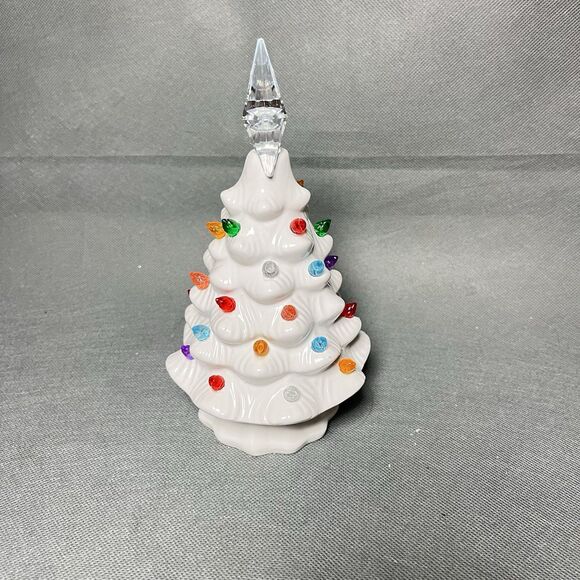 White Ceramic 8" Tabletop Christmas Tree  Multi-Color Lights Battery Operated - Picture 7 of 9